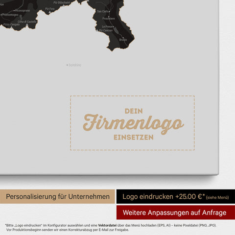 Schweiz-Karte als Pinn-Leinwand in Light Black mit Eindruck eines Firmenlogos