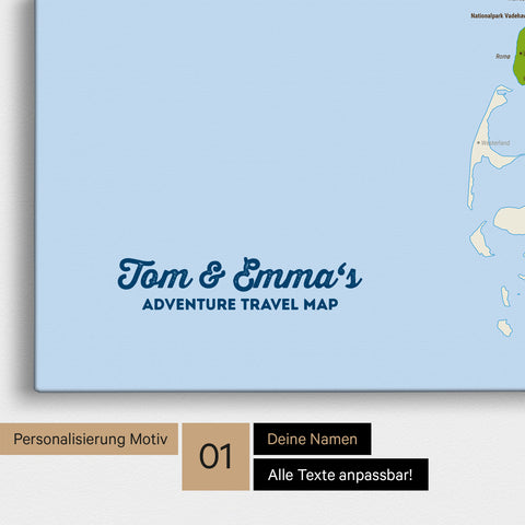 Topographic Denmark Map Push Pin Map in Multicolor Topo with Personalization