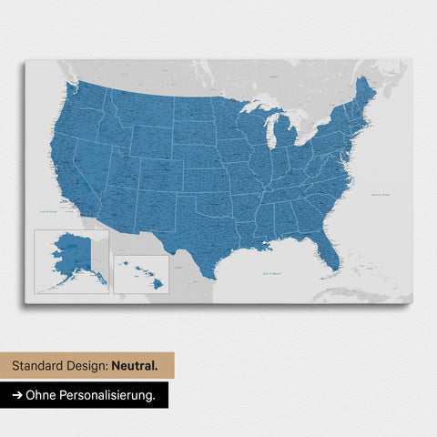 Neutral and simple version of a USA America map as a Push Pin Map in blue