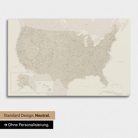 Neutral and simple version of a USA America map as a Push Pin Map in gold