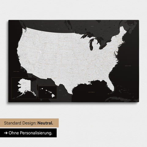 Neutral and simple version of a USA America map as a Push Pin Map in black and white