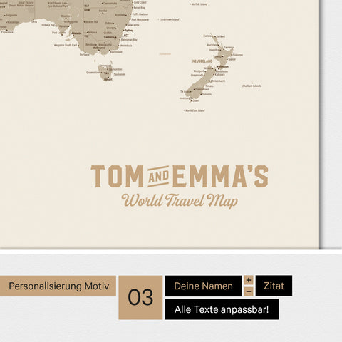 Magnetboard Weltkarte ANTARCTICA in Multicolor Matt mit Personalisierung im Vintage-Stil