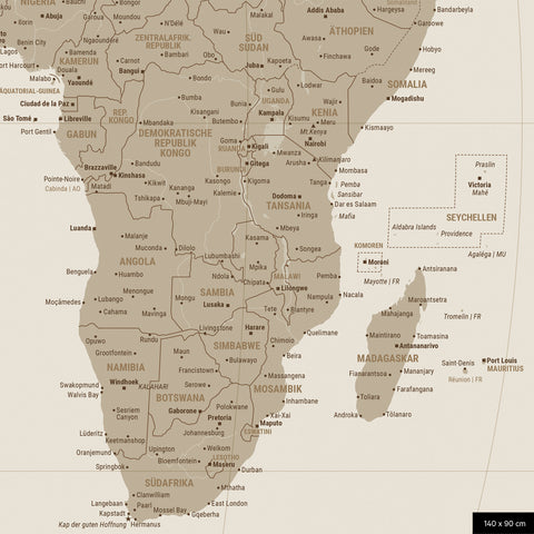 Weltkarte in der Equal-Earth-Projektion, Farbe Desert Sand, zeigt einen Ausschnitt von Afrika in seinen korrekten Größenverhältnissen und Proportionen