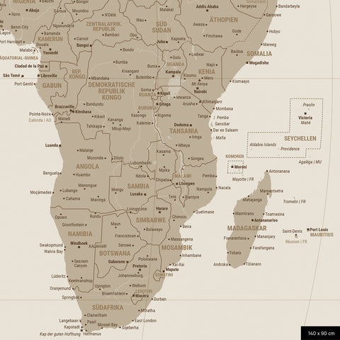 Weltkarte in der Equal-Earth-Projektion, Farbe Desert Sand, zeigt einen Ausschnitt von Afrika in seinen korrekten Größenverhältnissen und Proportionen