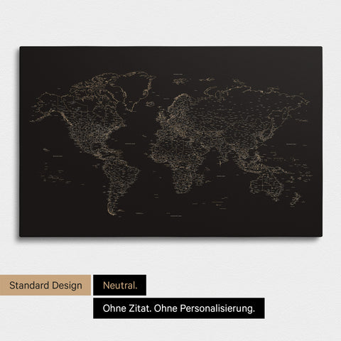 Simple world map FINELINE as a pinboard canvas in Sonar Black color without personalization