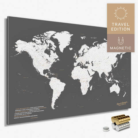 Magnetische Weltkarte in Dunkelgrau als Magnetboard zum Pinnen und Markieren von Reisezielen kaufen
