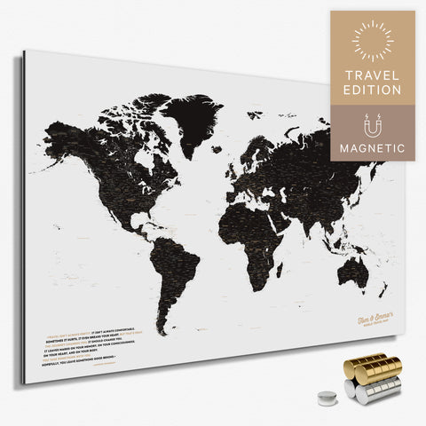 Magnetische Weltkarte in Light Black (Weiss Schwarz) als Magnetboard zum Pinnen und Markieren von Reisezielen kaufen