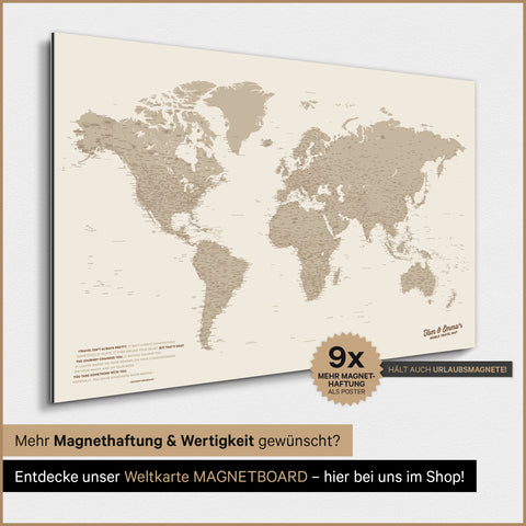 World Map TRAVEL® Magnetic Poster – Desert Sand (Beige)