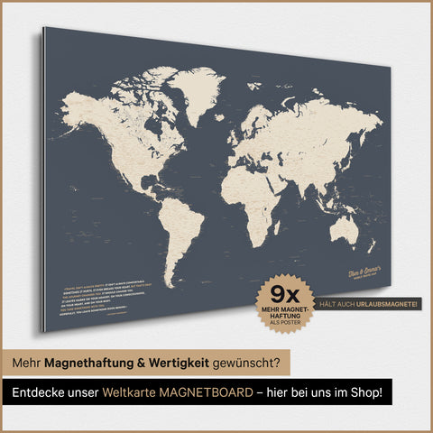 World Map TRAVEL® Magnetic Poster – Hale Navy (Dark Blue-Gold)