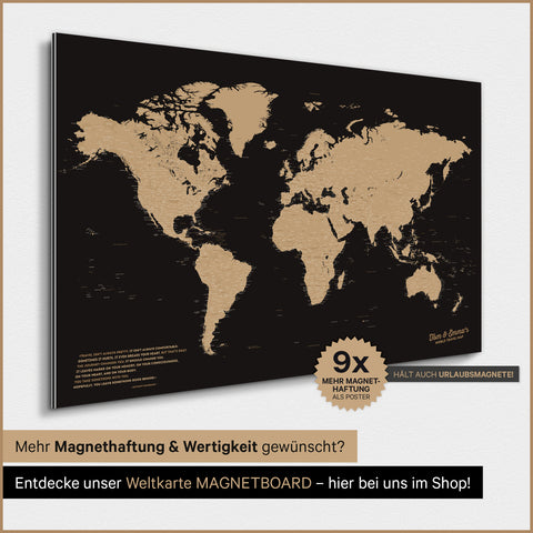 World Map TRAVEL® Magnetic Poster – Sonar Black (Black-Gold)
