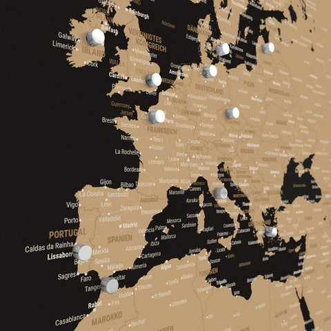 World Map TRAVEL® Magnetic Poster – Sonar Black (Black-Gold)