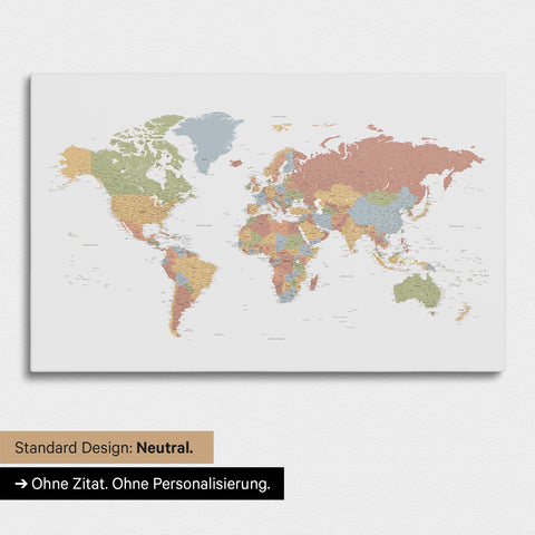Neutral and simple version of a world map as a Push Pin Map in Multicolor Sienna without personalization