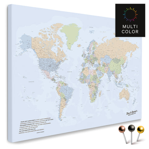 High-quality political push pin world map as a pin board, perfect for tracking and displaying your trips and travel destinations