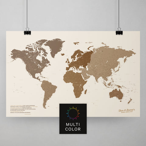 Weltkarte als Poster in Multicolor Braun zum Pinnen und Markieren von Reisezielen kaufen