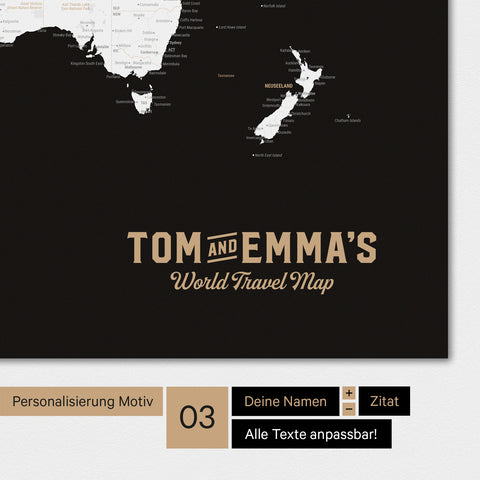 World map in black and white with a vintage logo as modern personalization
