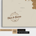 Benelux-Karte Pinn-Leinwand in Bronze mit Personalisierung als rundes Logo, das eine Legende für bereits besuchte Reiseziele im Rundtext beinhaltet