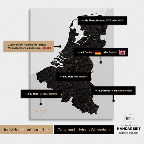 Benelux Push Pin Map TRAVEL® (Pinboard) – Light Black