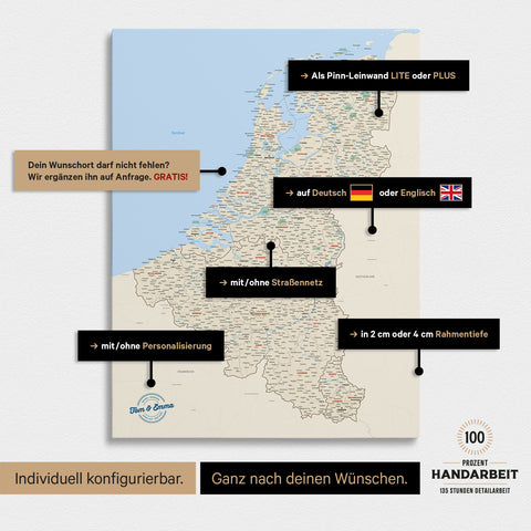 Benelux Push Pin Map TRAVEL® (Pinboard) – Multicolor Classic