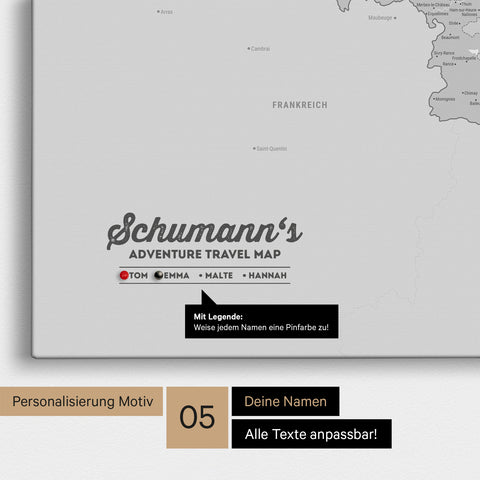 Benelux Push Pin Map TRAVEL® (Pinboard) – Multicolor Gray