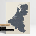 Neutrale Standard Ausführung der detaillierten Benelux-Karte als Pinnwand Leinwand in Navy Light ohne Personalisierung