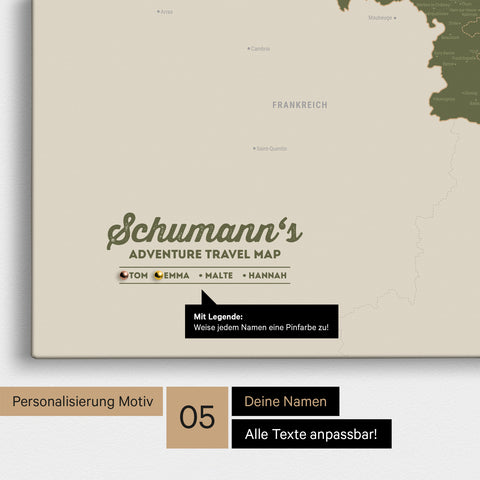 Benelux Push Pin Map TRAVEL® (Pinboard) – Olive Green