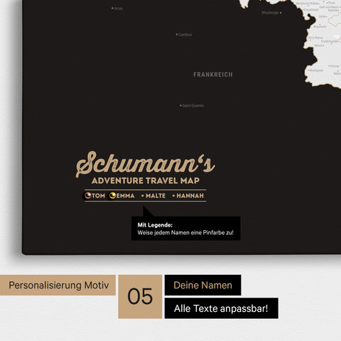 Benelux Push Pin Map TRAVEL® (Pinboard) – Dark Black (Black & White)