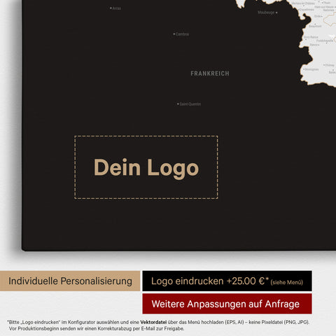 Benelux Push Pin Map TRAVEL® (Pinboard) – Dark Black (Black & White)