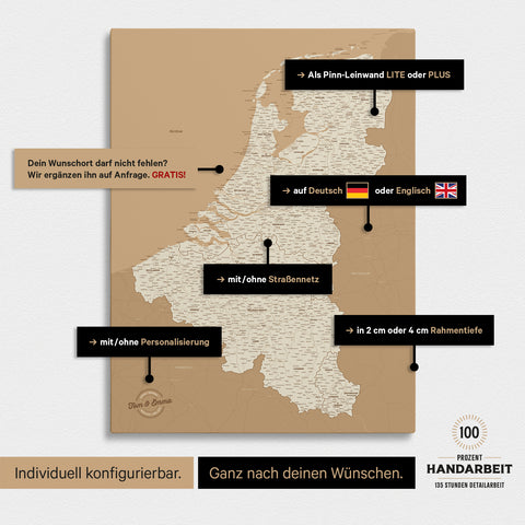 Benelux Push Pin Map TRAVEL® (Pinboard) – Treasure Gold