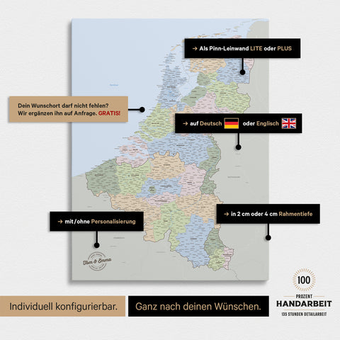 Political Benelux Push Pin Map TRAVEL® (Pinboard) – Multicolor Atlas