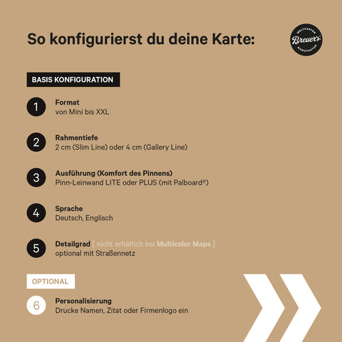 Anleitung zur Konfiguration und Personalisierung von Breuer's Weltkarten und Landkarten als Leinwand zum Pinnen