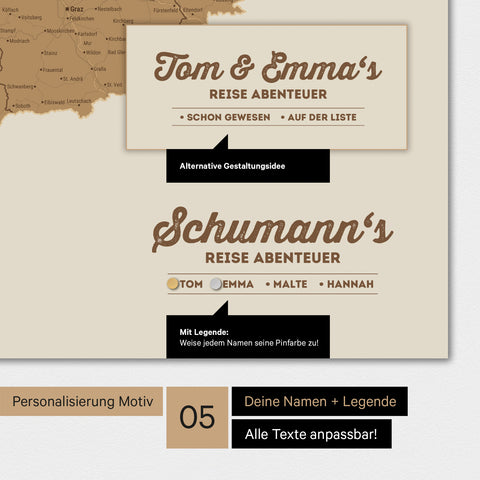 Magnetboard DACH-Karte mit Personalisierung als Logo mit Familiennamen