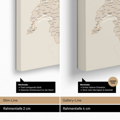 DACH-Karte TRAVEL® Pinn-Leinwand – Gold