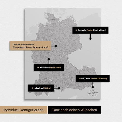 Vielfältige Konfigurationsmöglichkeiten einer DACH-Karte in Hellgrau