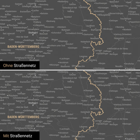 DACH-Karte Leinwand in Light Gray wahlweise mit oder ohne Straßennetz