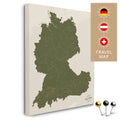 DACH-Landkarte in Olive Green als Pinnwand Leinwand zum Pinnen und Markieren von Reisezielen kaufen