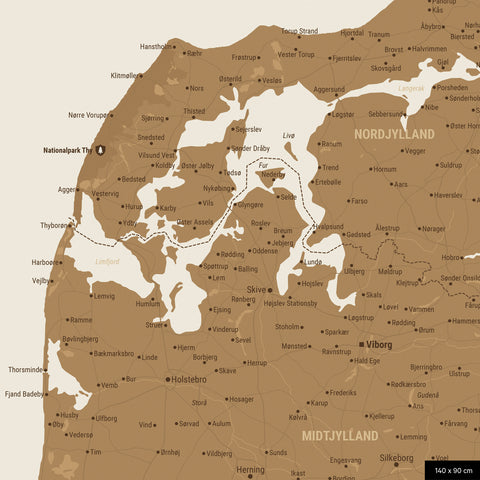Dänemark-Karte TRAVEL® Pinn-Leinwand – Bronze