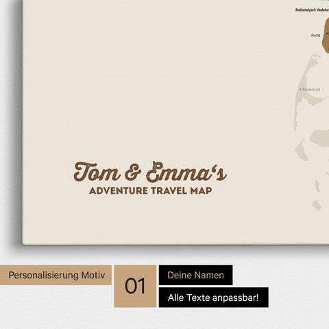 Dänemark-Karte Pinn-Leinwand in Bronze mit Personalisierung