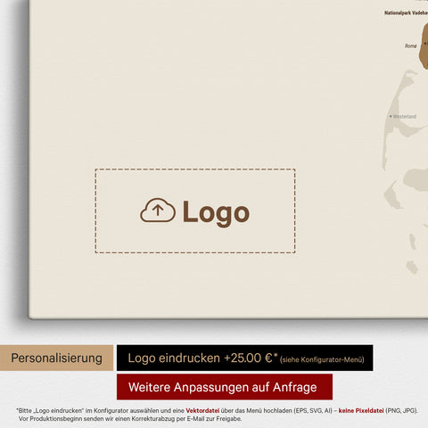 Dänemark-Karte TRAVEL® Pinn-Leinwand – Bronze