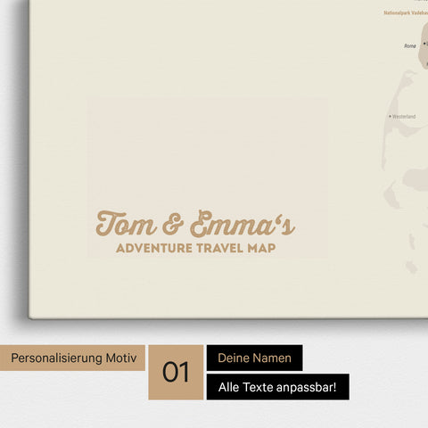 Dänemark-Karte Pinn-Leinwand in Gold mit Personalisierung