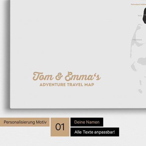 Dänemark-Karte Pinn-Leinwand in Light Black mit Personalisierung