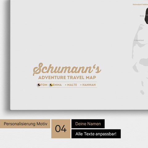 Detaillierte Dänemark-Karte als Pinn-Leinwand in Light Black mit Personalisierung als Logo für die gesamte Familie