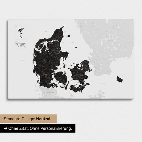 Neutrale Ausführung einer Dänemark-Karte als Pinn-Leinwand in der Farbe Light Black