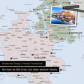Ausschnitt einer politischen Dänemark-Karte Pinn-Leinwand in der Farbe Multicolor Atlas zeigt Reiseziele rund um Kopenhagen, die mit Pins markiert sind