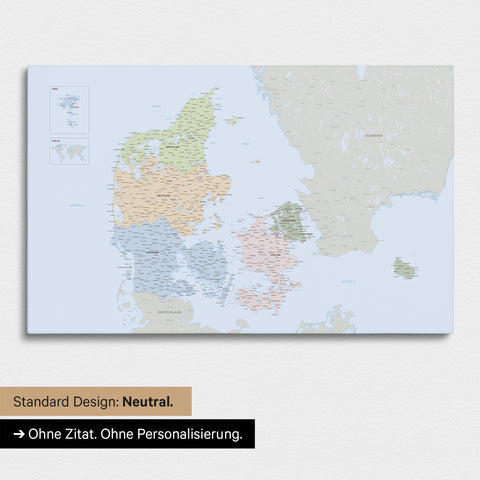 Neutrale Ausführung einer politischen Dänemark-Karte als Pinn-Leinwand in der Farbe Multicolor Atlas