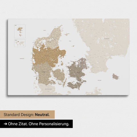 Neutrale Ausführung einer Dänemark-Karte als Pinn-Leinwand in der Farbe Multicolor Beige