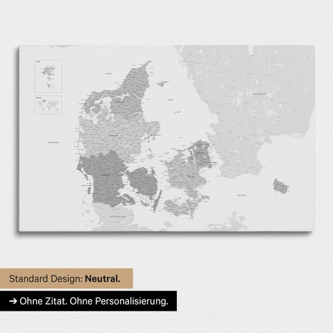 Neutrale Ausführung einer Dänemark-Karte als Pinn-Leinwand in der Farbe Multicolor Gray