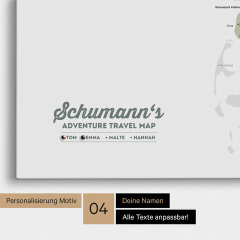 Detaillierte Dänemark-Karte als Pinn-Leinwand in Multicolor Sage mit Personalisierung als Logo für die gesamte Familie