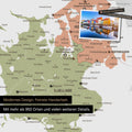 Ausschnitt einer Dänemark-Karte Pinn-Leinwand in der Farbe Multicolor Sienna zeigt Reiseziele rund um Kopenhagen, die mit Pins markiert sind