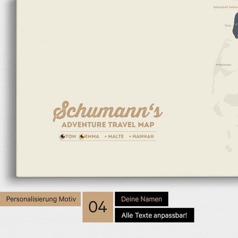 Detaillierte Dänemark-Karte als Pinn-Leinwand in Navy Light mit Personalisierung als Logo für die gesamte Familie