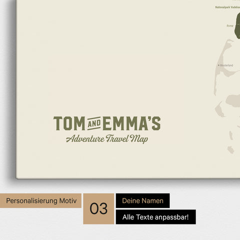 Dänemark-Karte TRAVEL® Pinn-Leinwand – Olive Green